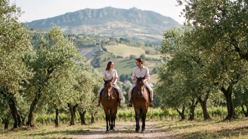 Passeggiata a cavallo tra ulivi e vigneti nell’entroterra Romagnolo, vicino a Rimini