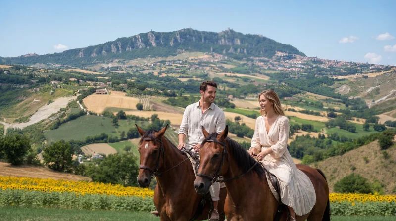 Passeggiata a cavallo nelle colline con vista su San Marino