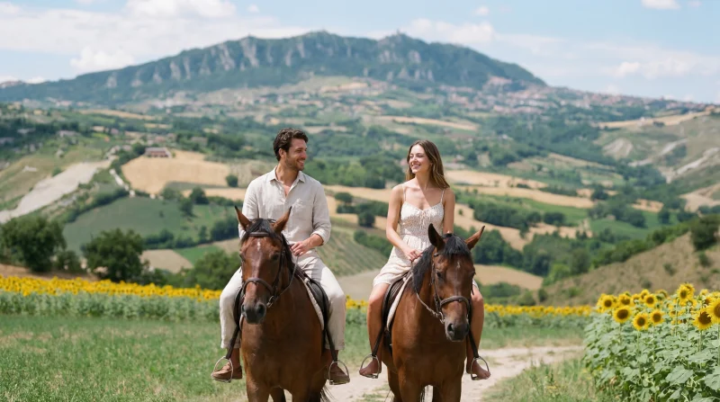 Passeggiata a cavallo nell’entroterra romagnolo con vista su San Marino