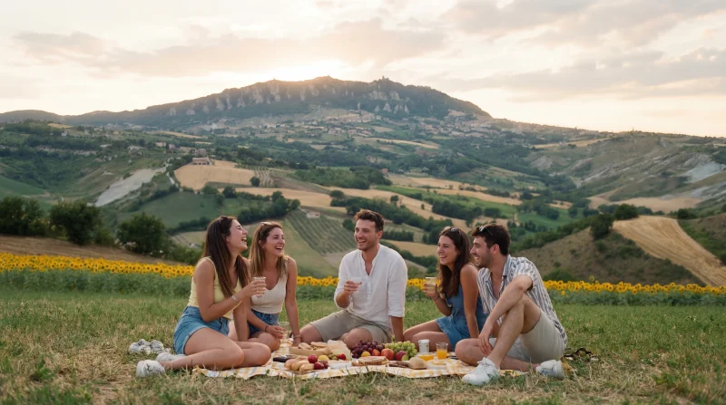 Picnic con Vista Panoramica su San Marino al Tramonto