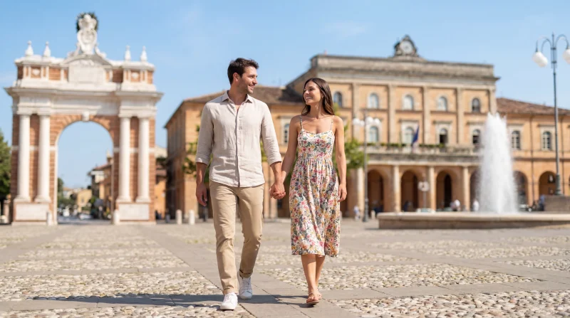 Passeggiata romantica nel centro storico di Santarcangelo di Romagna con l’Arco Ganganelli