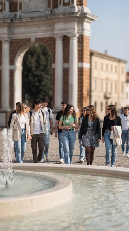 Giovani in passeggiata all’Arco Ganganelli a Santarcangelo di Romagna