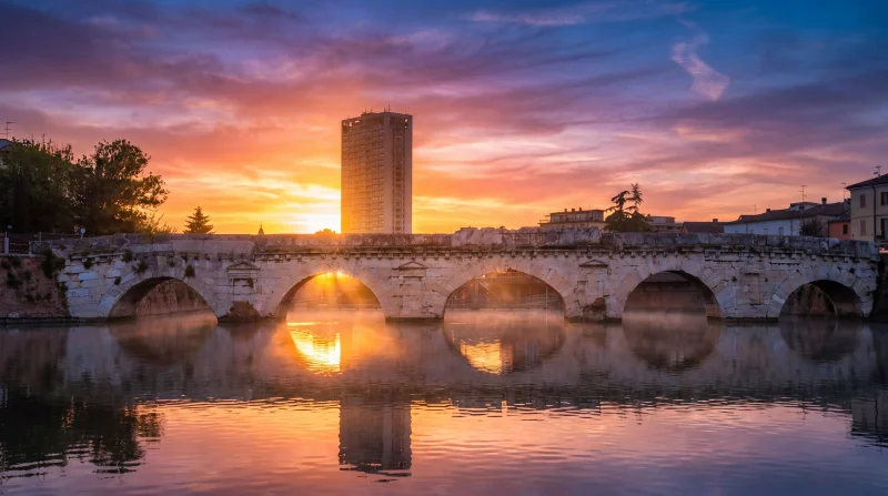 Ponte Tiberio di Rimini all’alba