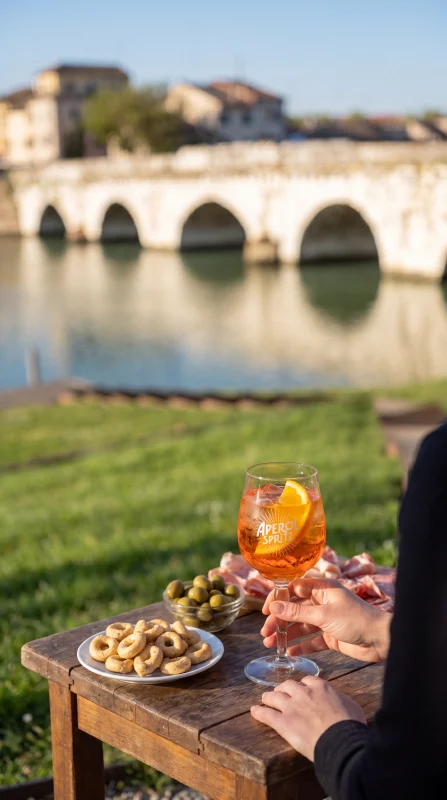 Aperitivo con vista sul Ponte Tiberio a Rimini