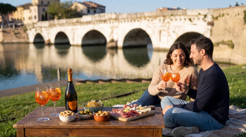 Aperitivo al Tramonto con Vista sul Ponte Tiberio a Rimini