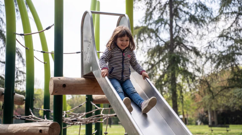 Bambina Felice sullo Scivolo al Parco Giochi di Rimini