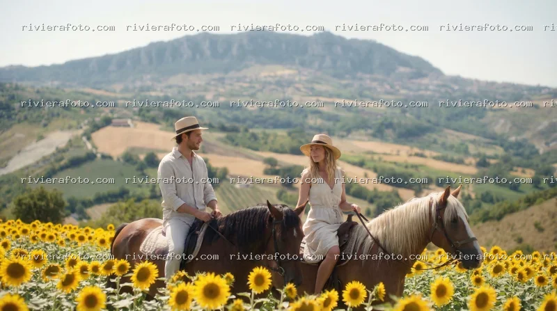 Passeggiata a cavallo tra i girasoli nell’entroterra romagnolo, vicino a San Marino