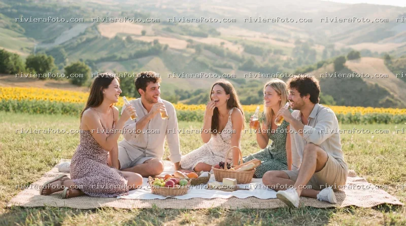 Picnic tra i campi di girasoli nelle colline romagnole
