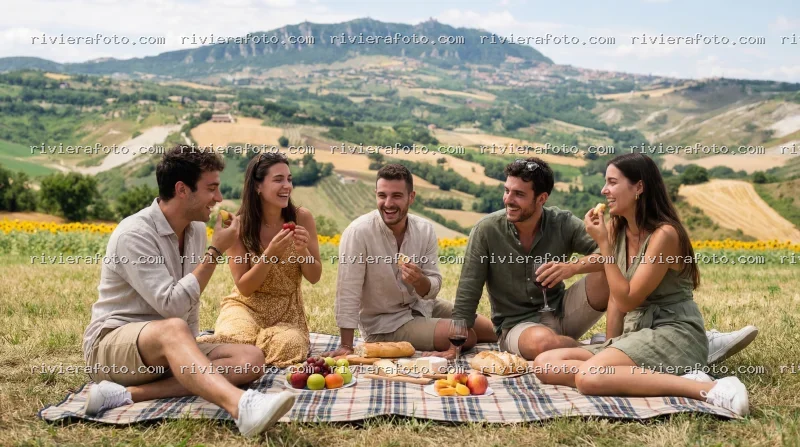 Picnic panoramico con vista su San Marino nella campagna romagnola