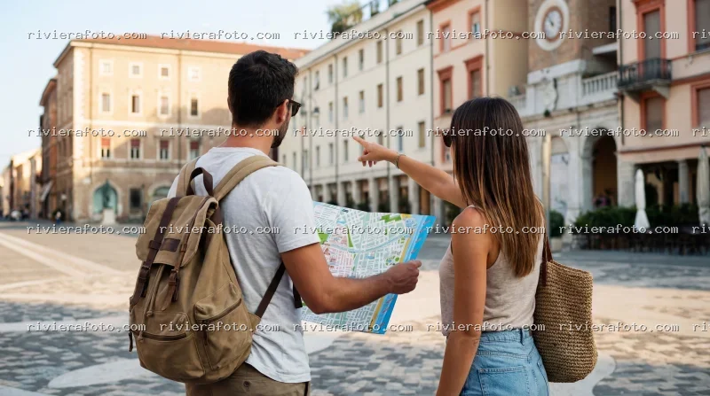 Turisti in Piazza Tre Martiri a Rimini