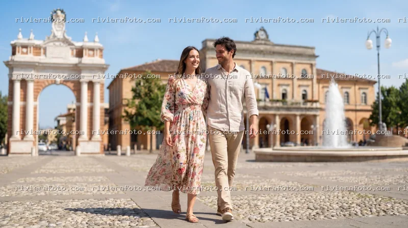 Coppia a passeggio nel centro storico di Santarcangelo di Romagna