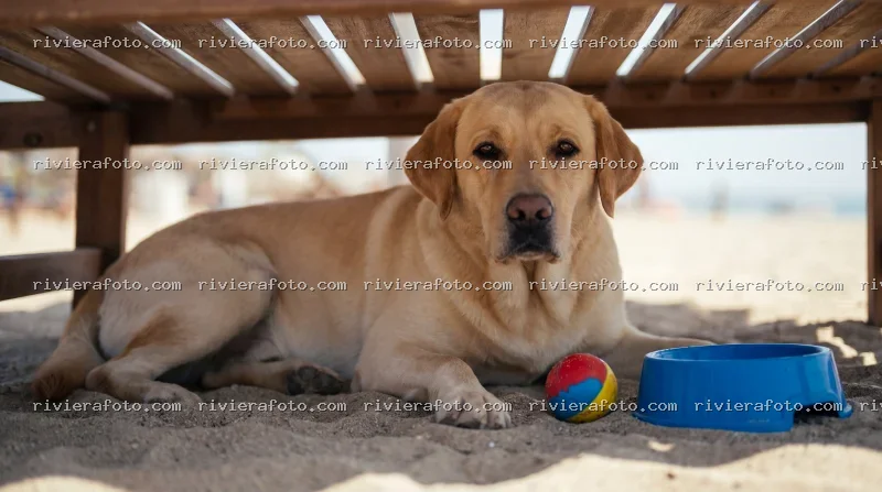 Cane Labrador in relax sulla spiaggia della Riviera Romagnola a Rimini