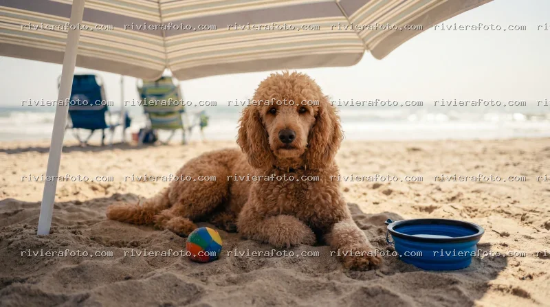 Cane in relax su una spiaggia della Riviera Romagnola a Rimini