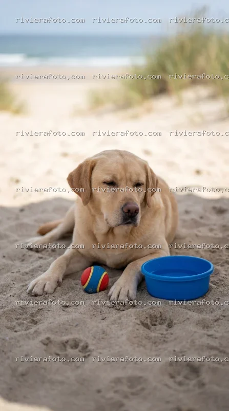 Labrador in relax su una spiaggia sabbiosa di Rimini