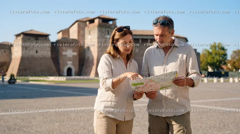 Coppia di turisti esplora il Castel Sismondo di Rimini