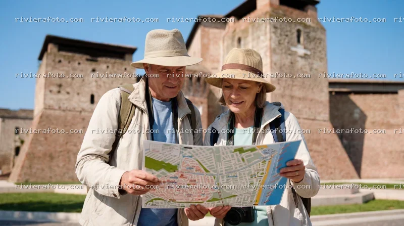 Turisti con mappa davanti al Castel Sismondo di Rimini