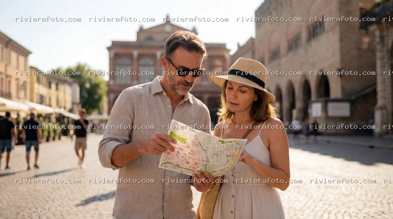 Turisti Esplorano Piazza Cavour a Rimini