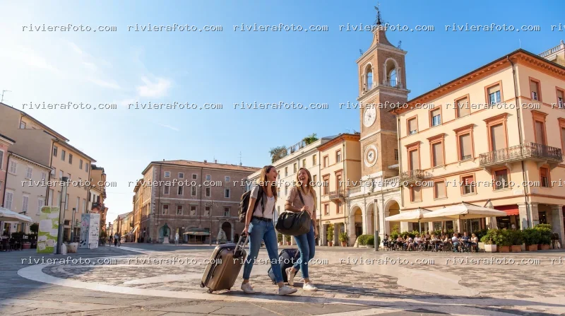 Piazza Tre Martiri con la Torre dell’Orologio a Rimini