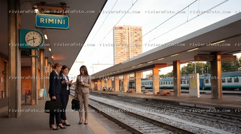 Stazione ferroviaria di Rimini al tramonto