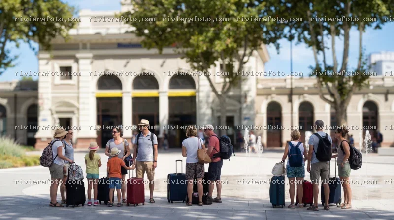 Turisti in arrivo o partenza alla stazione della Riviera Romagnola