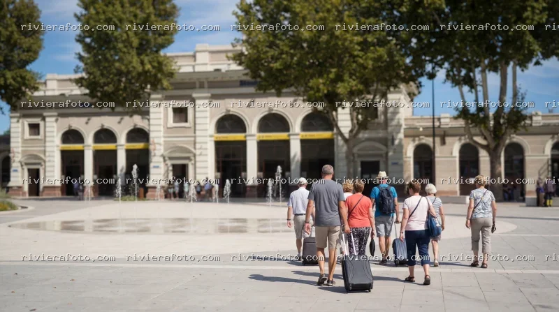 Piazzale della Stazione di Rimini con turisti