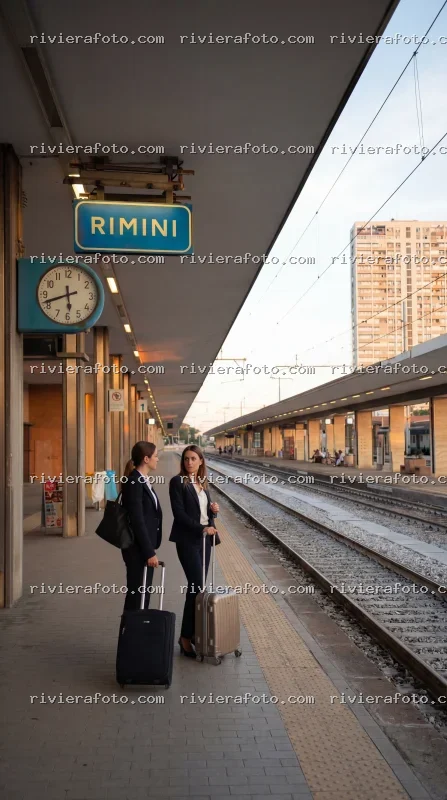 Stazione ferroviaria di Rimini al tramonto