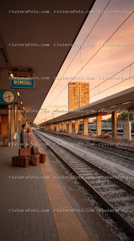 Stazione di Rimini: Viaggio Retrò al Tramonto