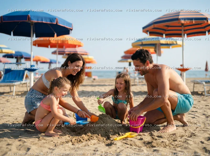 Famiglia in spiaggia a Rimini sulla Riviera Romagnola