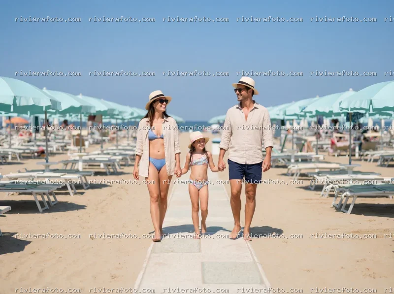 Famiglia in spiaggia a Rimini sulla Riviera Romagnola