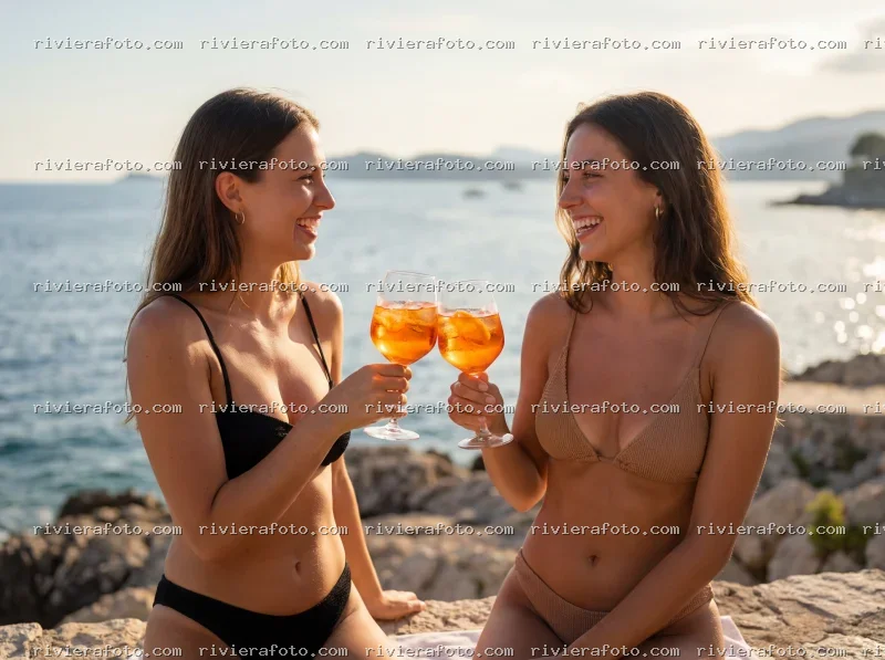 Aperitivo al tramonto sulla costa rocciosa della Riviera Romagnola