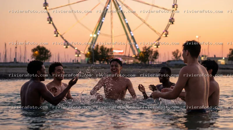 Spiaggia e divertimento al tramonto sulla Riviera Romagnola a Rimini
