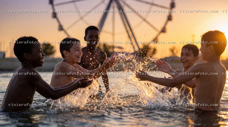 Divertimento in acqua al tramonto a Rimini sulla Riviera Romagnola