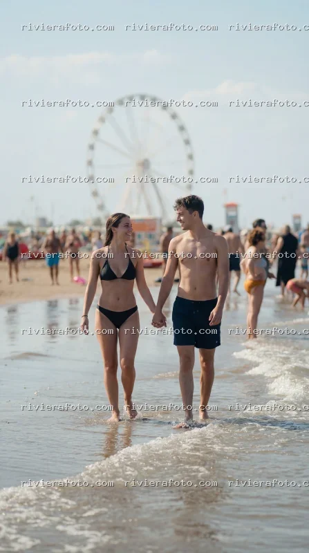 Passeggiata romantica sulla spiaggia di Rimini con Ruota Panoramica