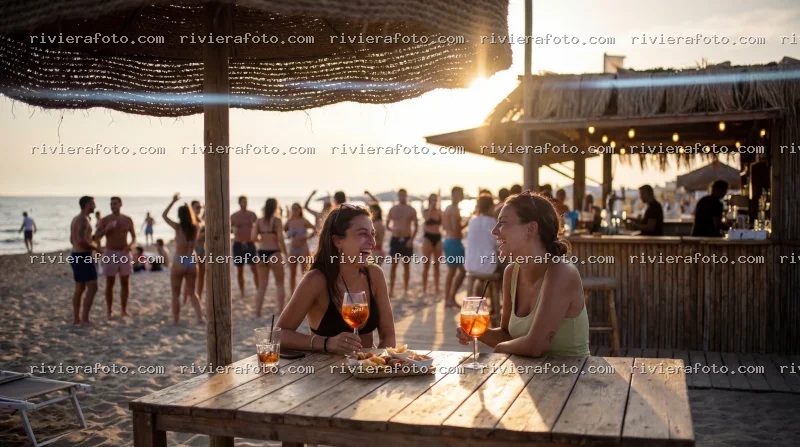 Aperitivo al tramonto su una spiaggia della Riviera Romagnola