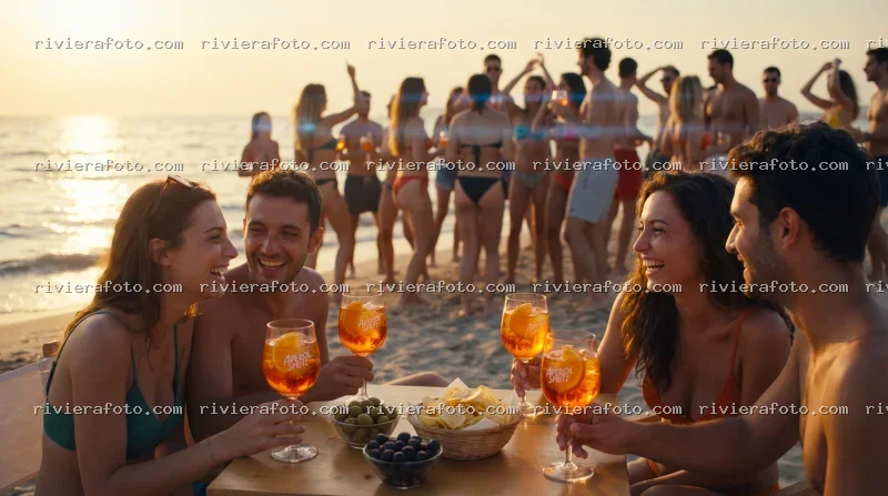 Aperitivo e festa al tramonto sulla spiaggia della Riviera Romagnola