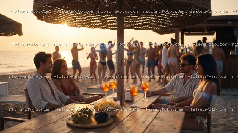 Aperitivo e festa al tramonto sulla spiaggia della Riviera Romagnola