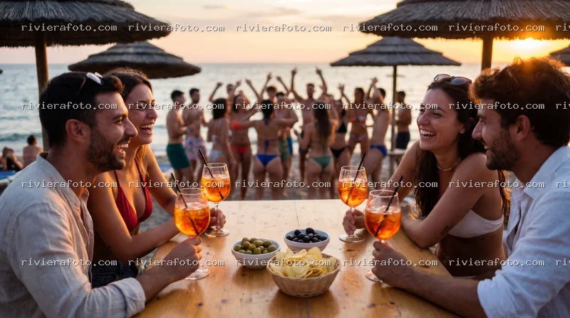 Aperitivo e festa al tramonto sulla spiaggia della Riviera Romagnola