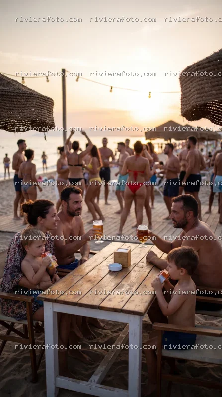Tramonto e vita da spiaggia sulla Riviera Romagnola