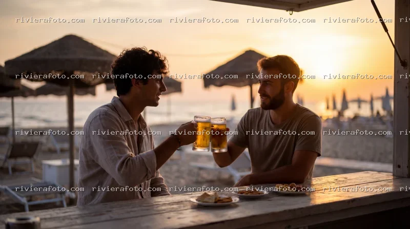 Brindisi al tramonto su una spiaggia della Riviera Romagnola
