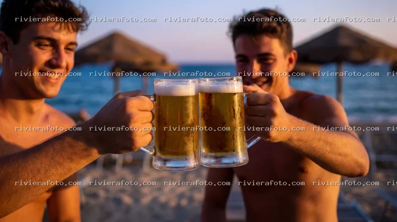 Brindisi al tramonto sulla spiaggia della Riviera Romagnola