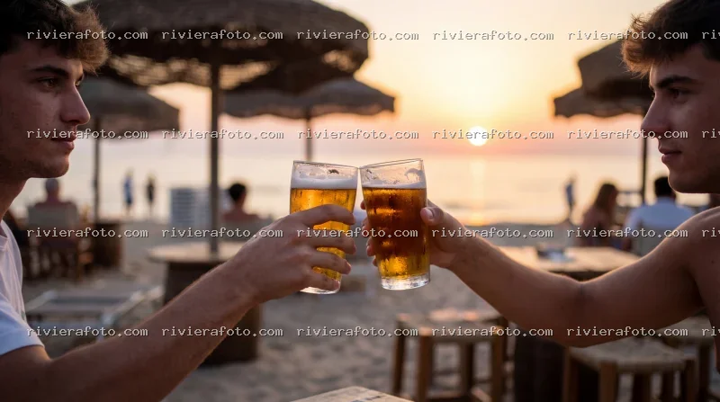Brindisi al tramonto sulla spiaggia della Riviera Romagnola
